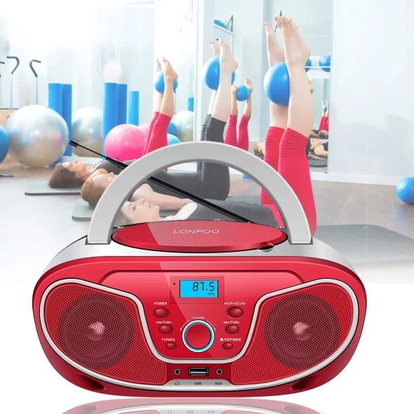 Portable Speaker CD Player Boombox with Bluetooth FM Radio Aux Earphone LCD Display CD Player