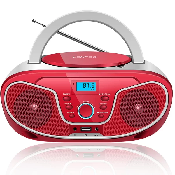 Portable Speaker CD Player Boombox with Bluetooth FM Radio Aux Earphone LCD Display CD Player